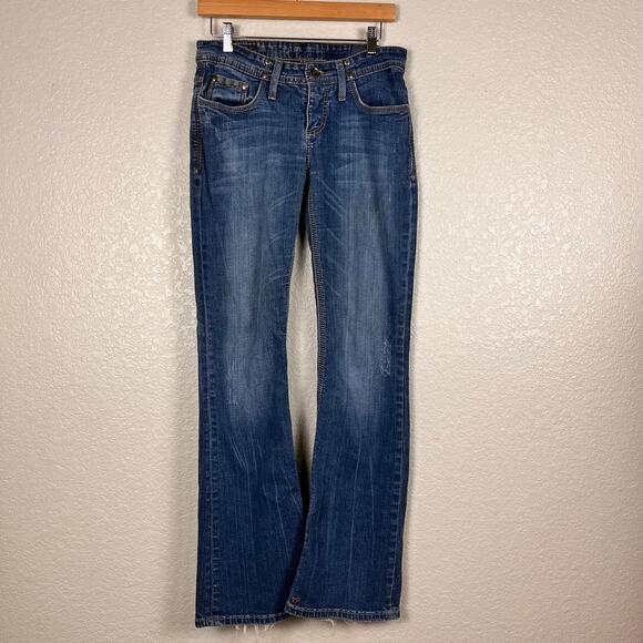 Southern Thread Denim - Vtg Y2K Womens Size 29L Low Rise Bootcut Cowgirl Embroidered Flare Blue Jeans